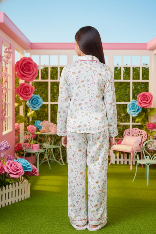 Barbie White Satin Printed Night Suit BANS0025
