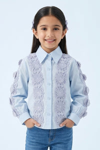 Sky Blue Floral Lace Panel Shirt TG6500