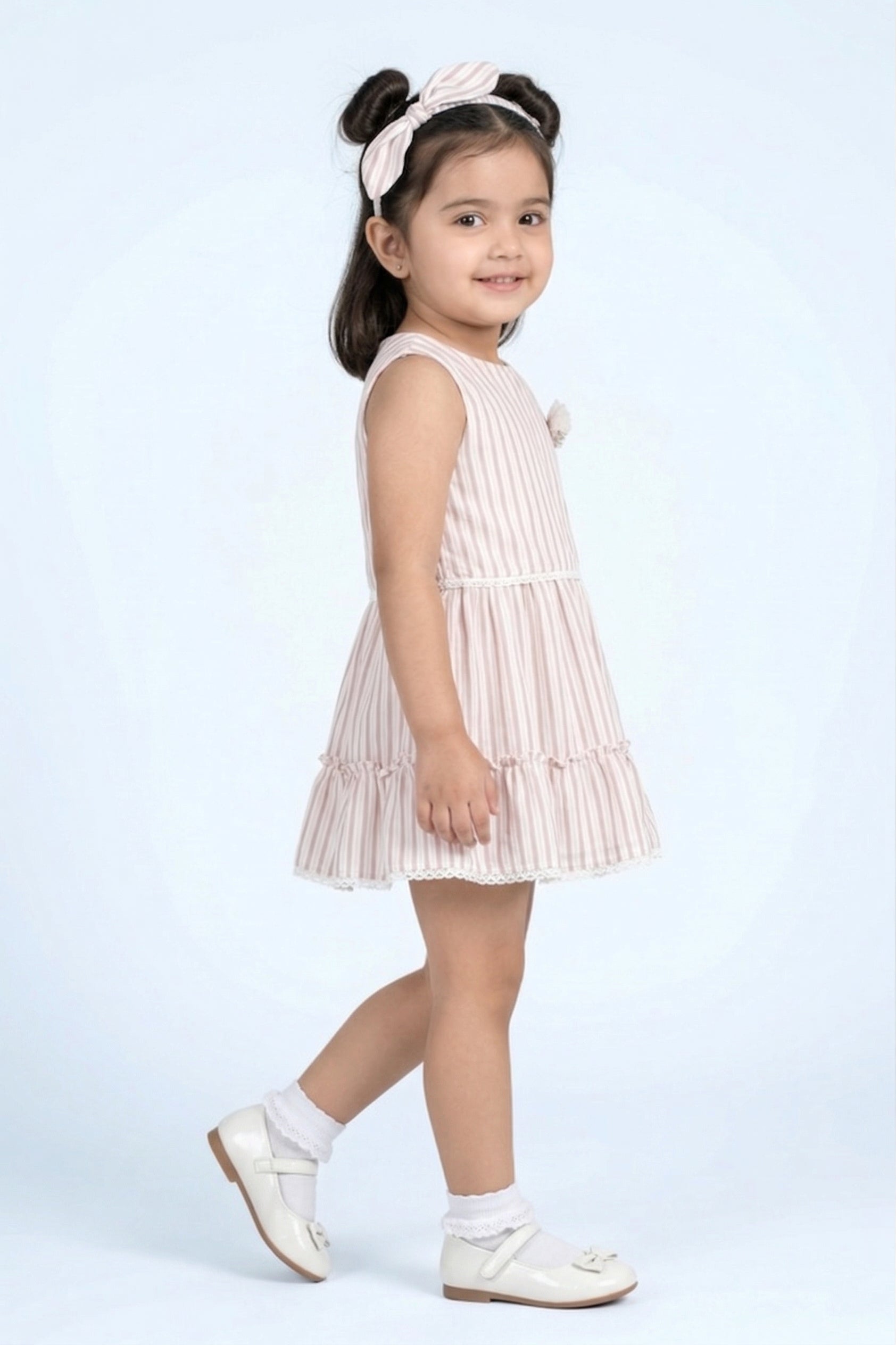 Girls Blush Stripe Sleeveless Tiered Dress TSM30466