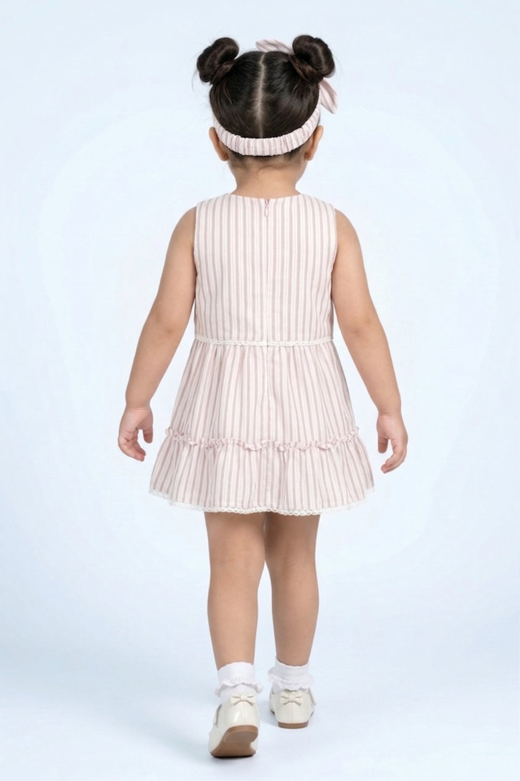 Girls Blush Stripe Sleeveless Tiered Dress TSM30466