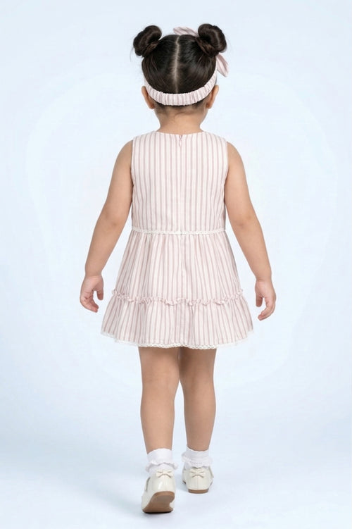 Girls Blush Stripe Sleeveless Tiered Dress TSM30466