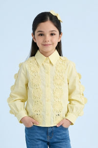 Yellow Floral Lace Panel Shirt TG6500