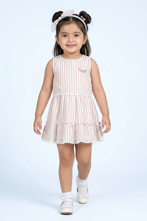 Blush Stripe Sleeveless Tiered Dress TSM30466