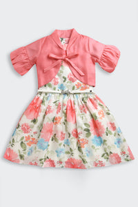 Pink Shrug & Floral Dress Set – Stylish Layered Look
