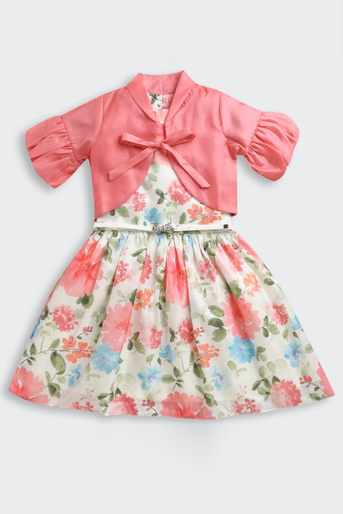 Stylish Layered Look Shrug & Floral Dress F576