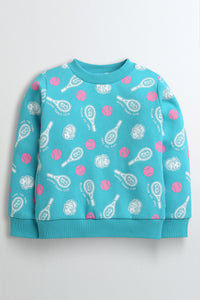 Aqua Printed Sweatshirt – Sporty Winter Casuals for Girls