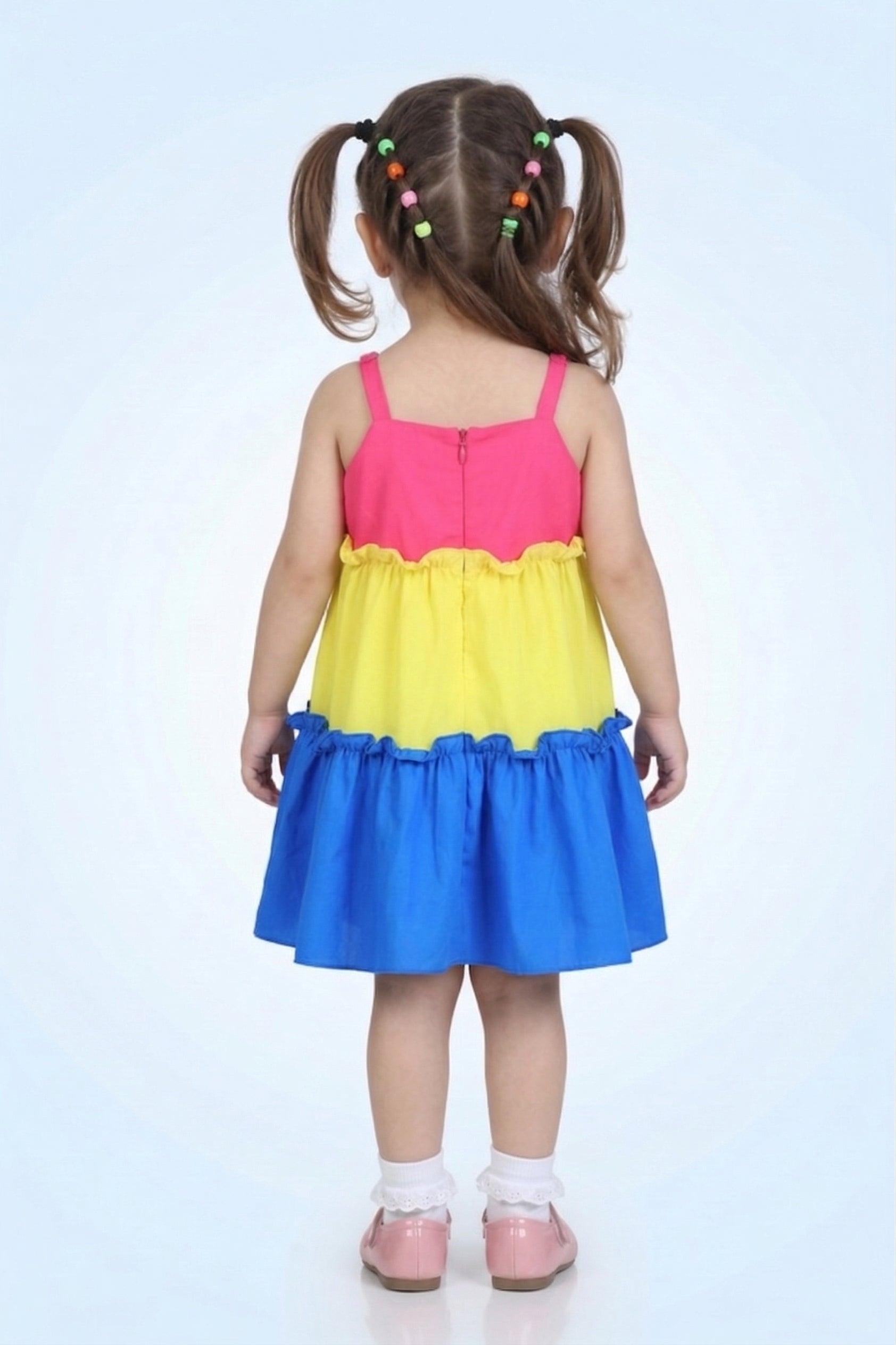 Girls Colorblock Ruffle Tier Summer Dress TSM30572