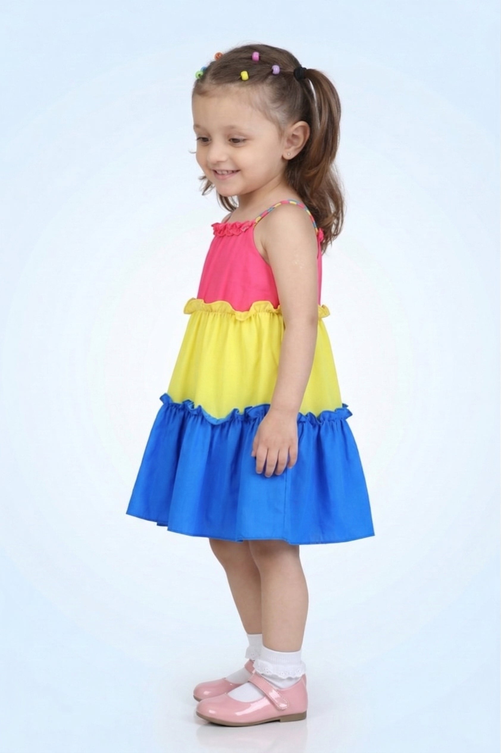 Girls Colorblock Ruffle Tier Summer Dress TSM30572