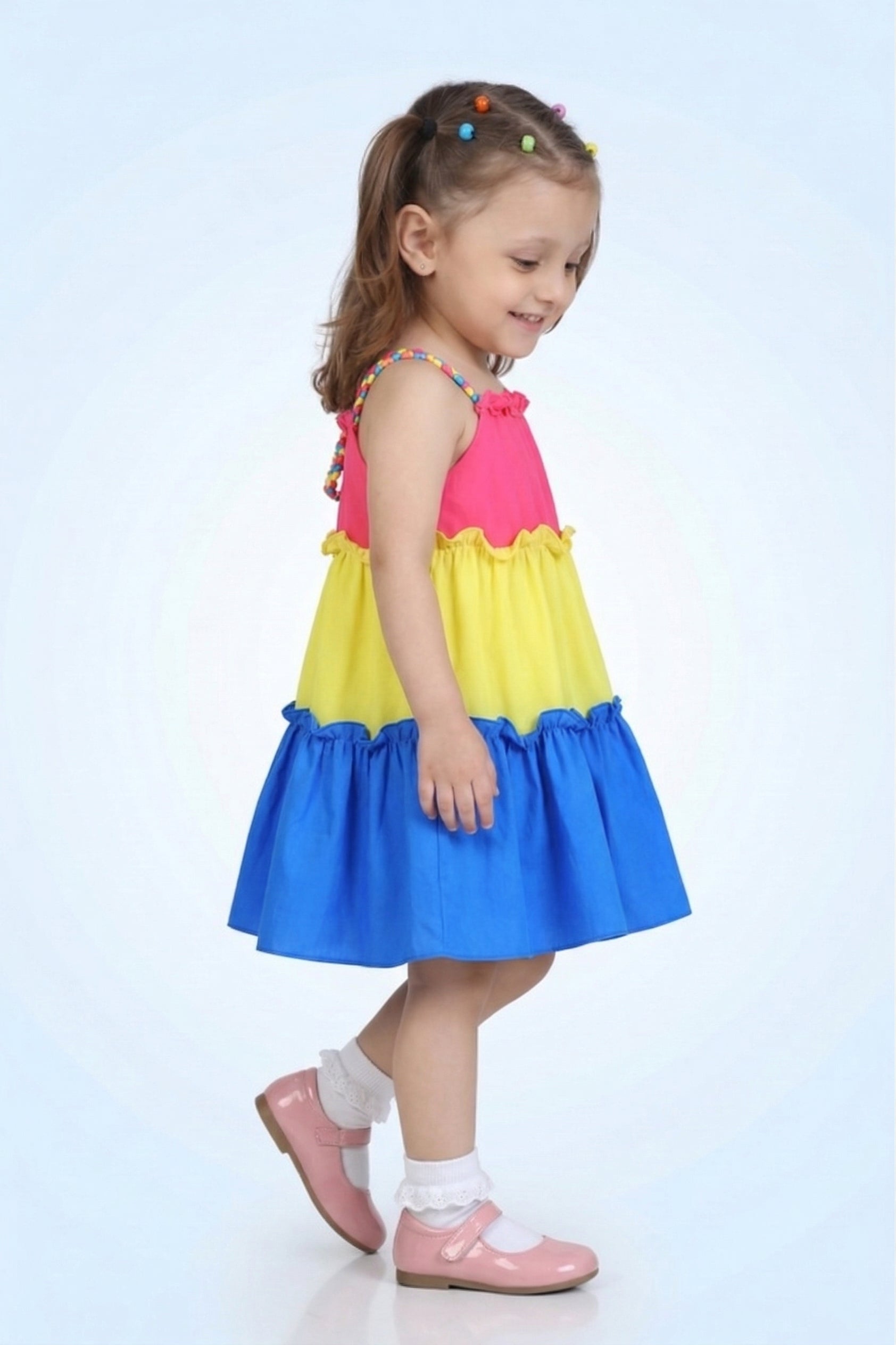 Girls Colorblock Ruffle Tier Summer Dress TSM30572
