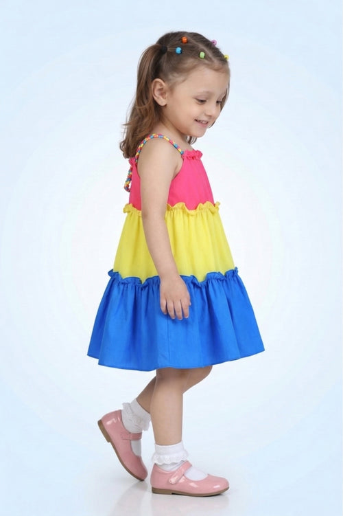 Girls Colorblock Ruffle Tier Summer Dress TSM30572