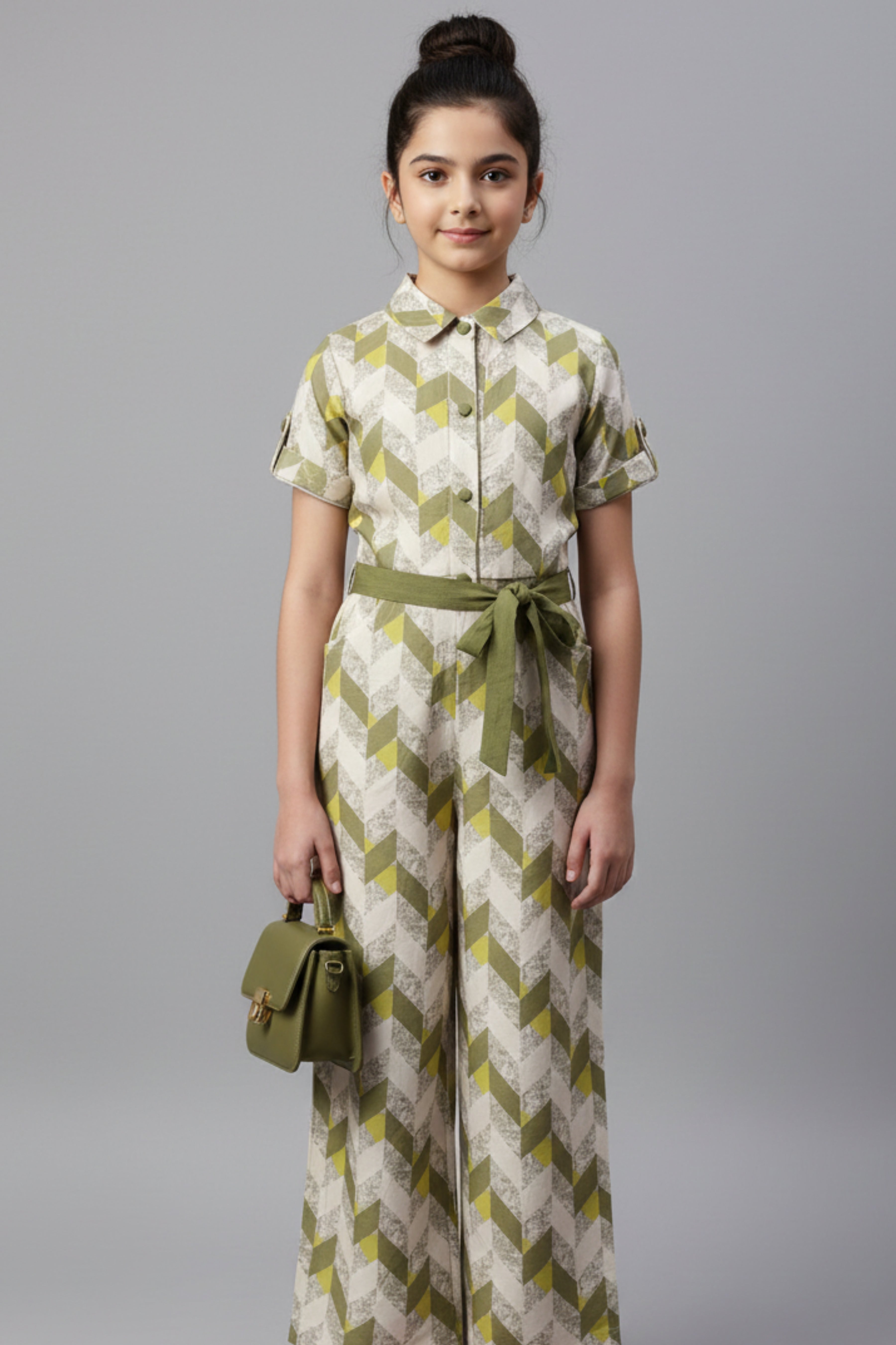 TinyGirls Olive Green Printed Jumpsuit – Trendy Western Wear