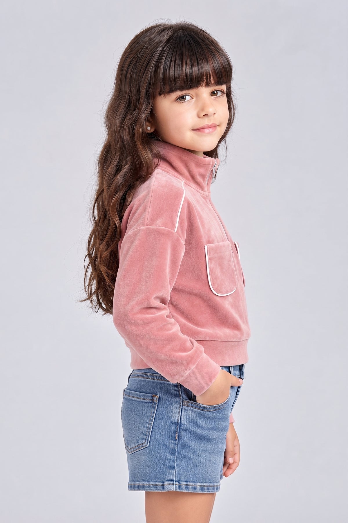 Barbie Peach Velour Half-Zip Pocket Sweatshirt BACO0022