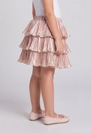 Barbie Blush Pink Metallic Tiered Pleated Skirt BACO0044