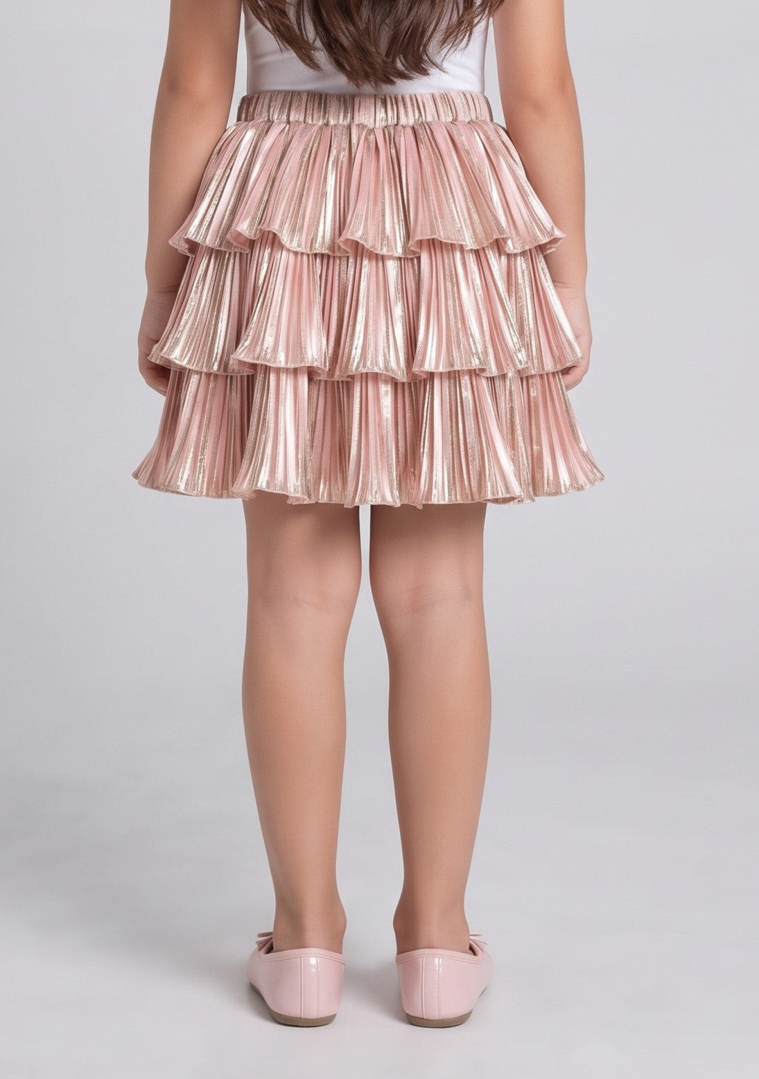 Barbie Blush Pink Metallic Tiered Pleated Skirt BACO0044