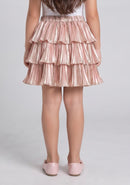 Barbie Blush Pink Metallic Tiered Pleated Skirt BACO0044