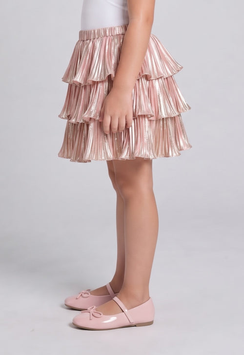 Barbie Blush Pink Metallic Tiered Pleated Skirt BACO0044