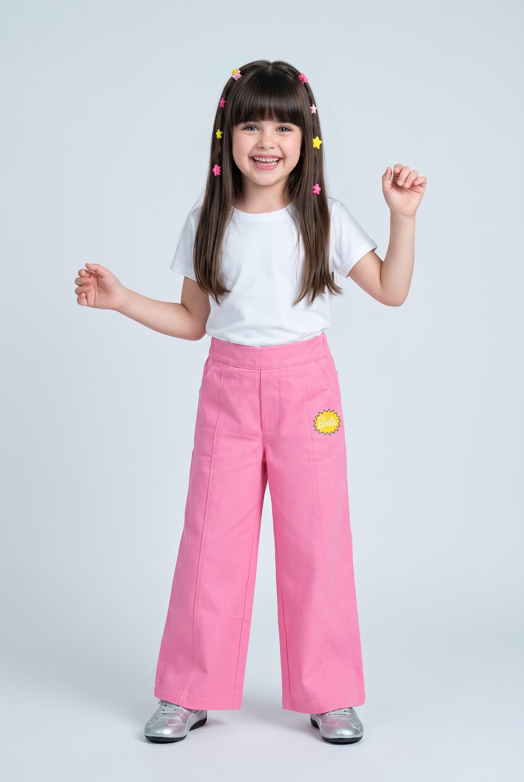 Barbie Pink Wide-Leg Pants with Logo Patch BACO0045