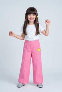 Barbie Pink Wide-Leg Pants with Logo Patch BACO0045