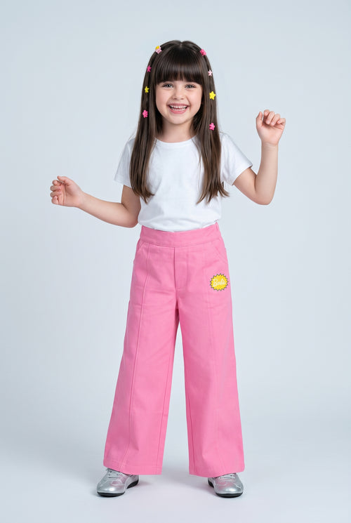 Barbie Pink Wide-Leg Pants with Logo Patch BACO0045