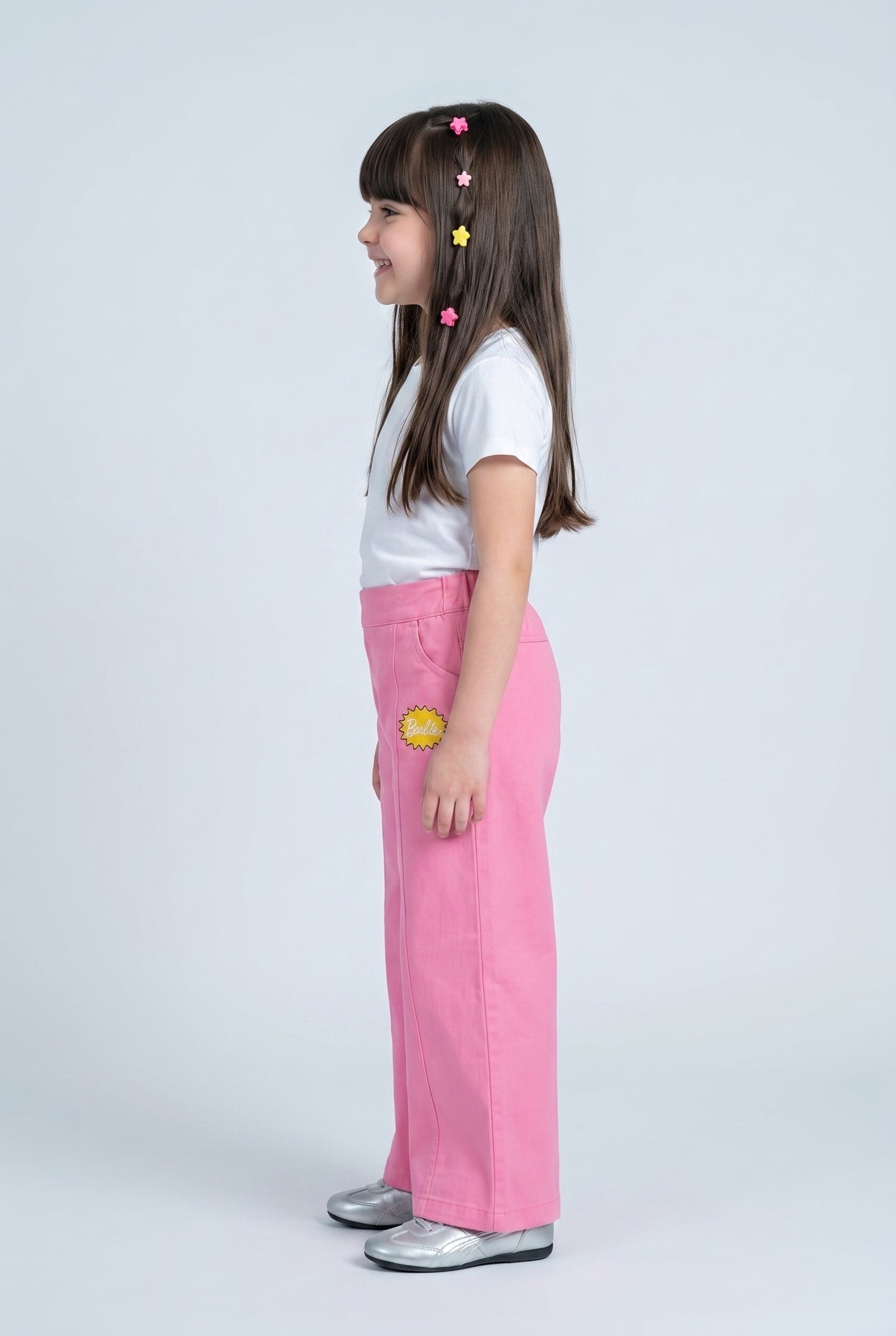 Barbie Pink Wide-Leg Pants with Logo Patch BACO0045