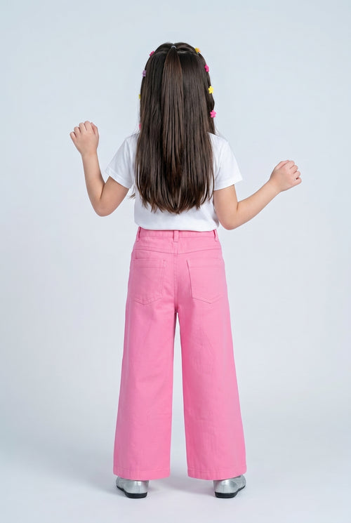 Barbie Pink Wide-Leg Pants with Logo Patch BACO0045