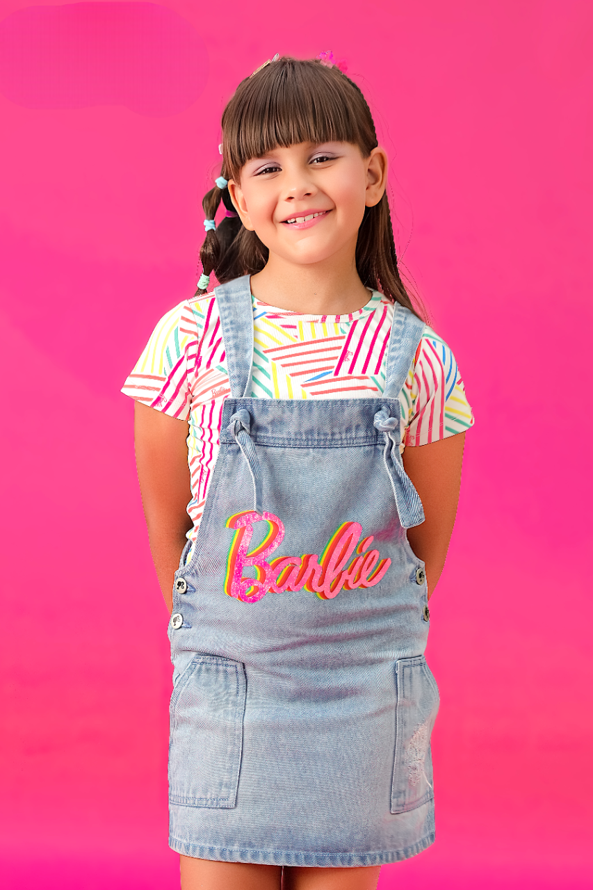 Tiny Girl Barbie Playful Denim Pinafore Set