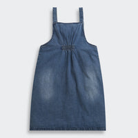Barbie Medium Blue Denim Printed Pinafore Dress For Girls | Casual Kidswear | Kids | Tiny Girl India