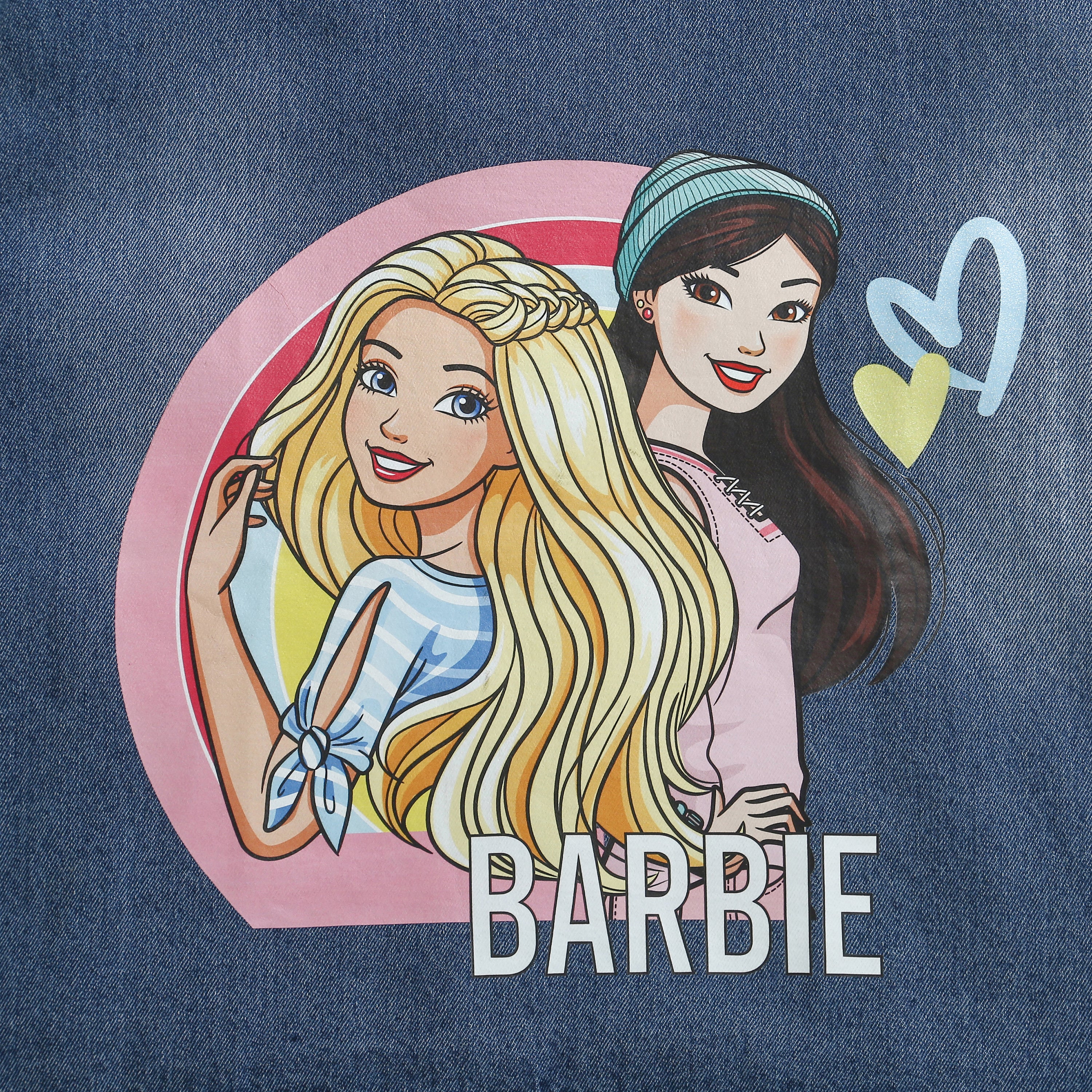 Barbie Medium Blue Denim Printed Pinafore Dress For Girls | Casual Kidswear | Kids | Tiny Girl India