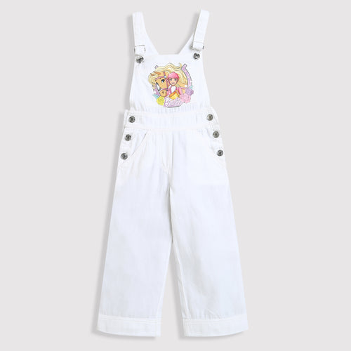 Barbie White Cotton Blend Dungaree BAD813