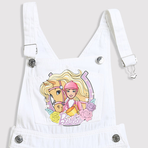 Barbie White Cotton Blend Dungaree BAD813