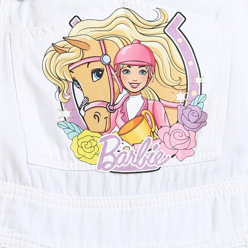 Barbie White Cotton Blend Dungaree BAD813
