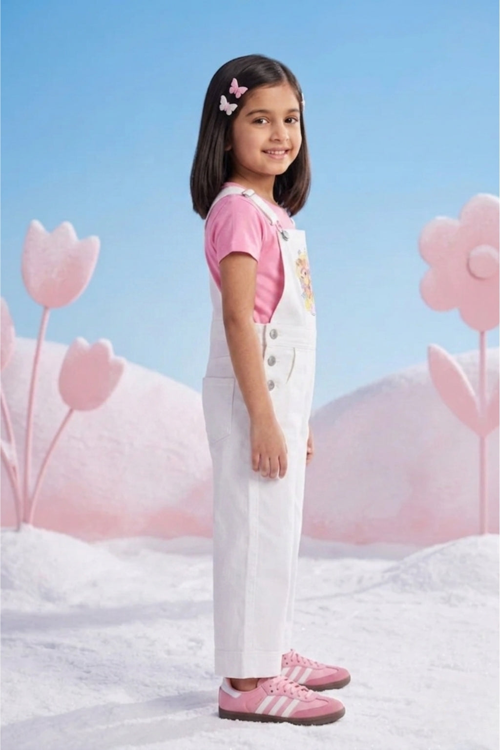 Barbie White Cotton Blend Dungaree BAD813