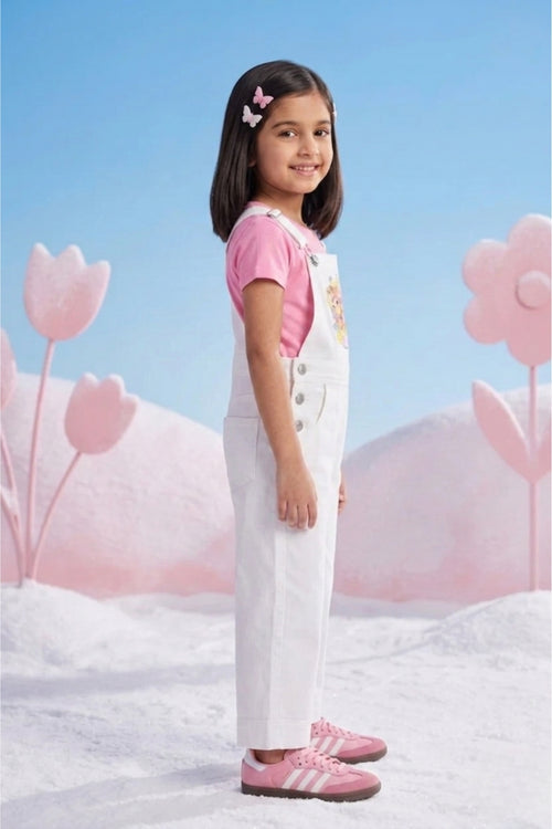 Barbie White Cotton Blend Dungaree BAD813