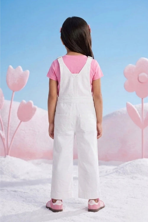 Barbie White Cotton Blend Dungaree BAD813