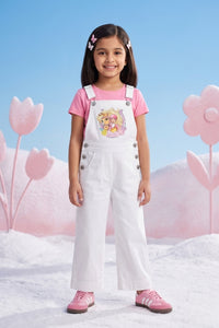 Barbie White Cotton Blend Dungaree BAD813