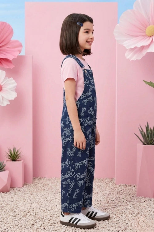 Barbie Navy Blue Denim Printed Dungaree BAD814