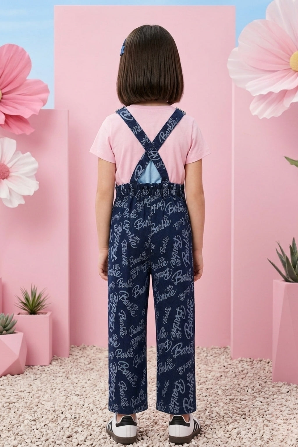 Barbie Navy Blue Denim Printed Dungaree BAD814