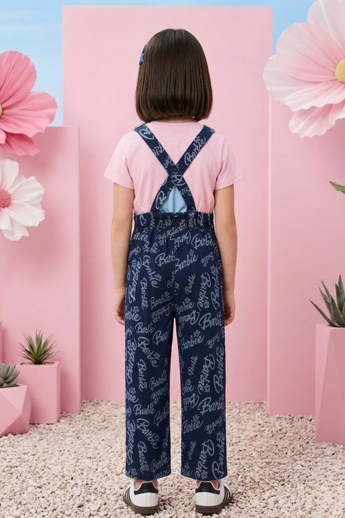 Barbie Navy Blue Denim Printed Dungaree BAD814