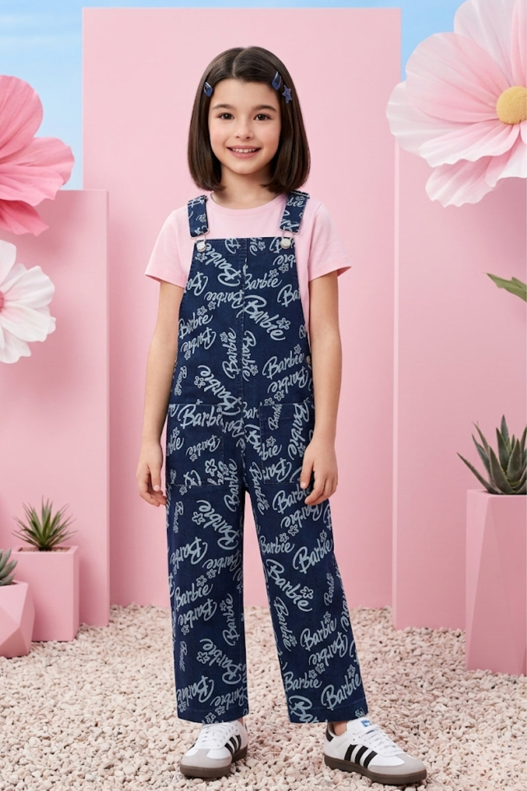 Barbie Navy Blue Denim Printed Dungaree BAD814
