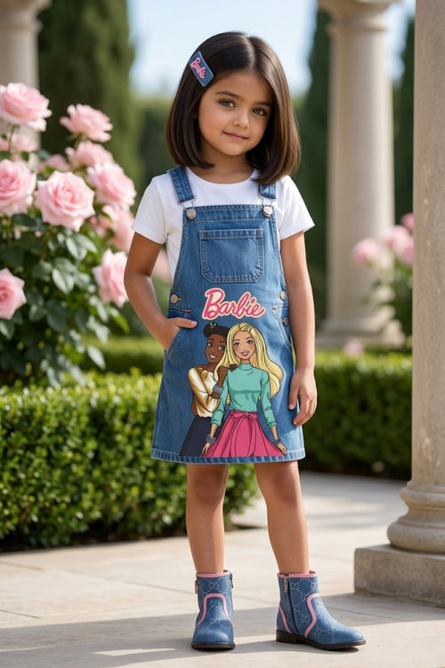 Barbie Light Blue Printed Dungaree BAD815