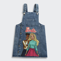 Barbie by Tiny Girl Mattel Featuring Barbie Printed Dungaree With Full Sleeves Top - Light Blue
