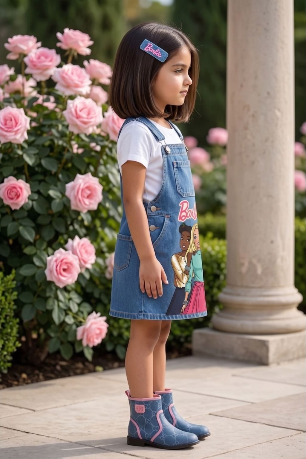 Barbie Light Blue Printed Dungaree BAD815