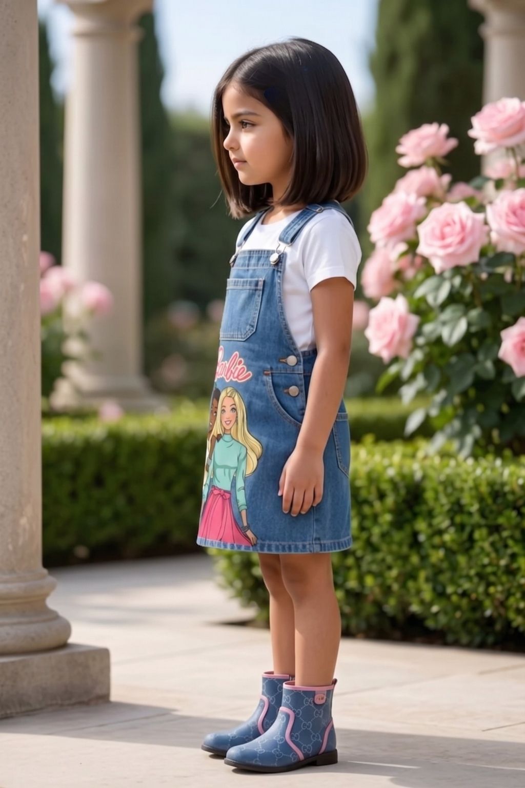 Barbie Light Blue Printed Dungaree BAD815