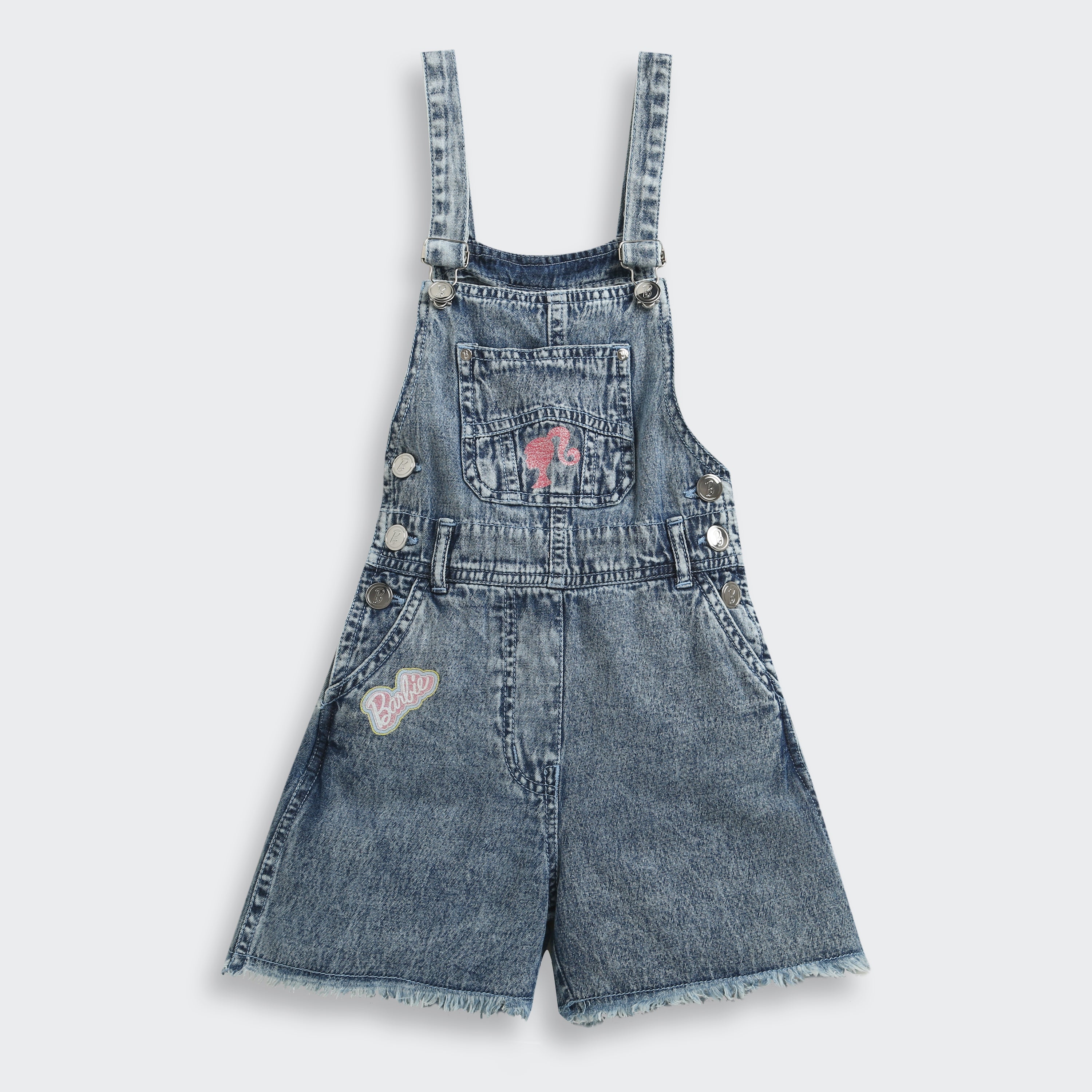Barbie Blue Denim Printed Shorts Dungaree For Girls | Trendy Kidswear | Kids | Tiny Girl India