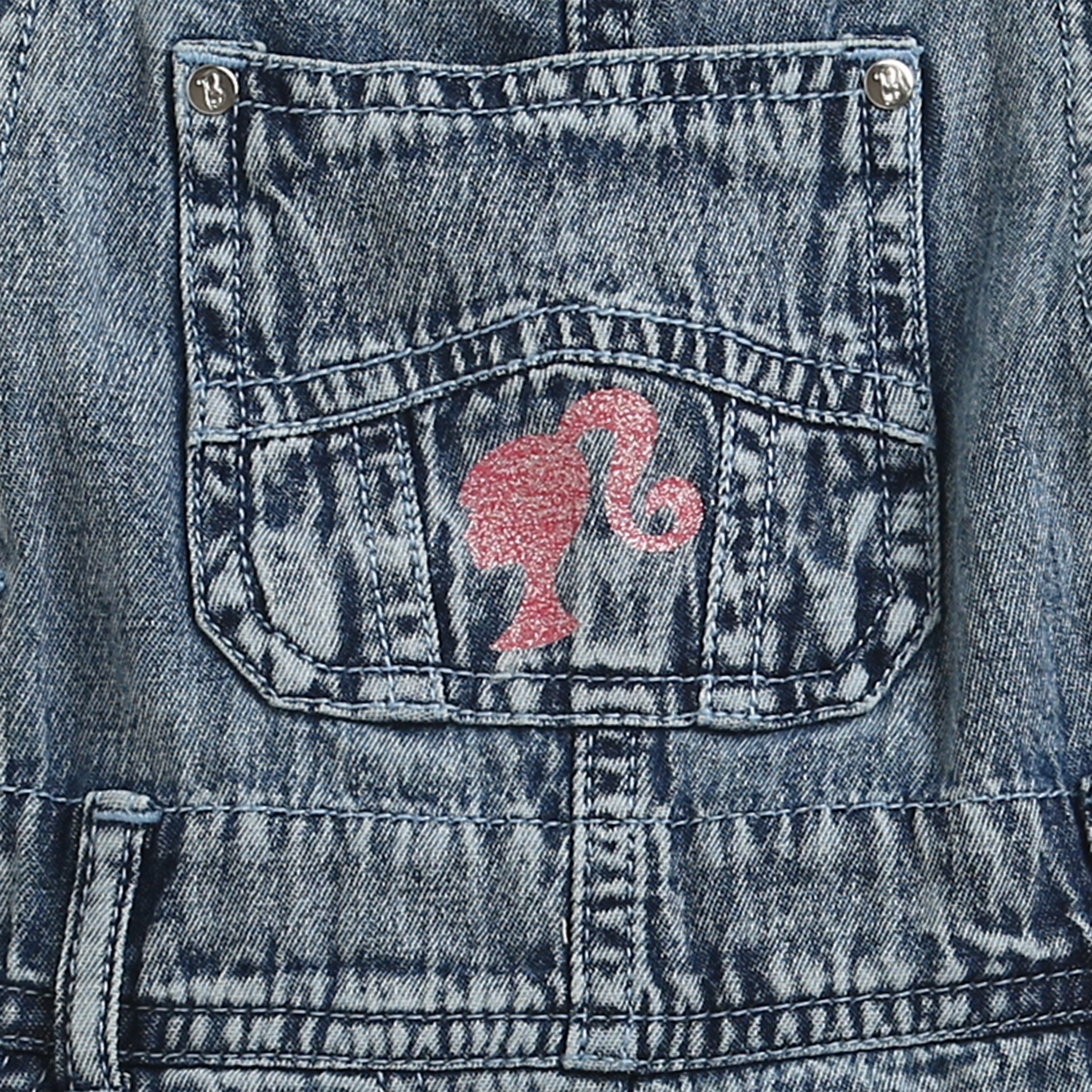 Barbie Blue Denim Printed Shorts Dungaree For Girls | Trendy Kidswear | Kids | Tiny Girl India