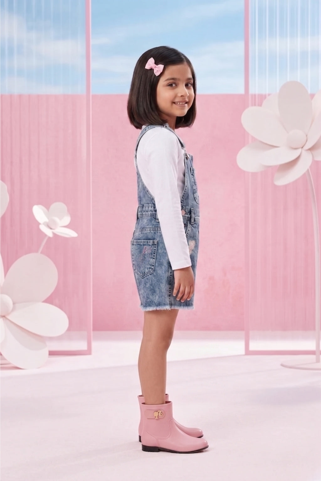 Barbie Blue Denim Printed Shorts Dungaree BAD824
