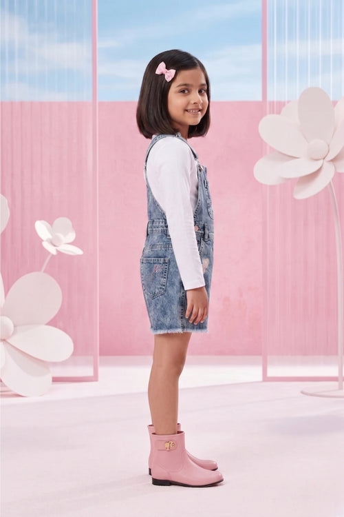Barbie Blue Denim Printed Shorts Dungaree BAD824