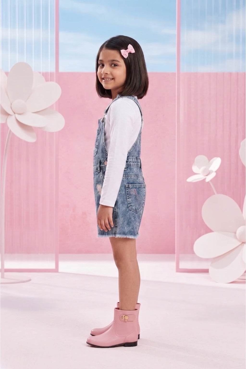 Barbie Blue Denim Printed Shorts Dungaree BAD824