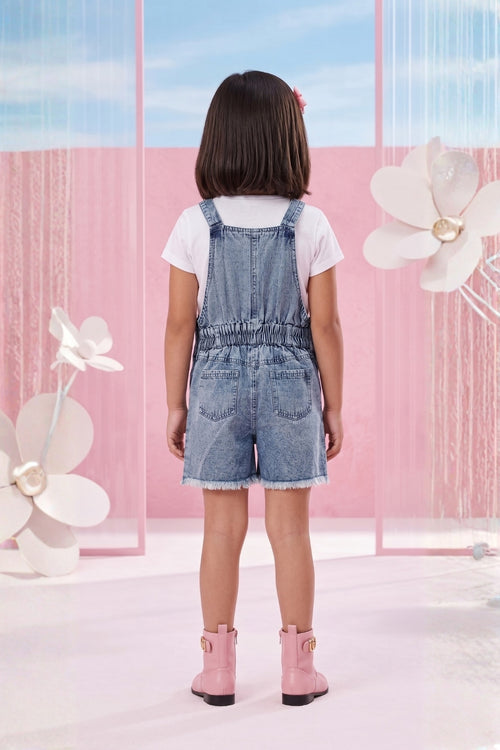 Barbie Blue Denim Printed Shorts Dungaree BAD824