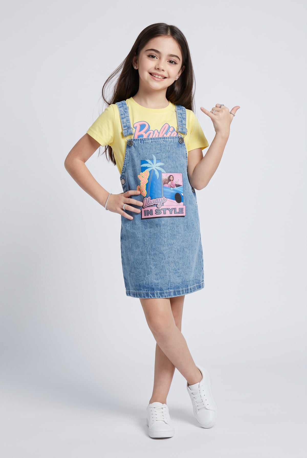 Barbie Light Blue Denim Graphic Pinafore Dress BAD854